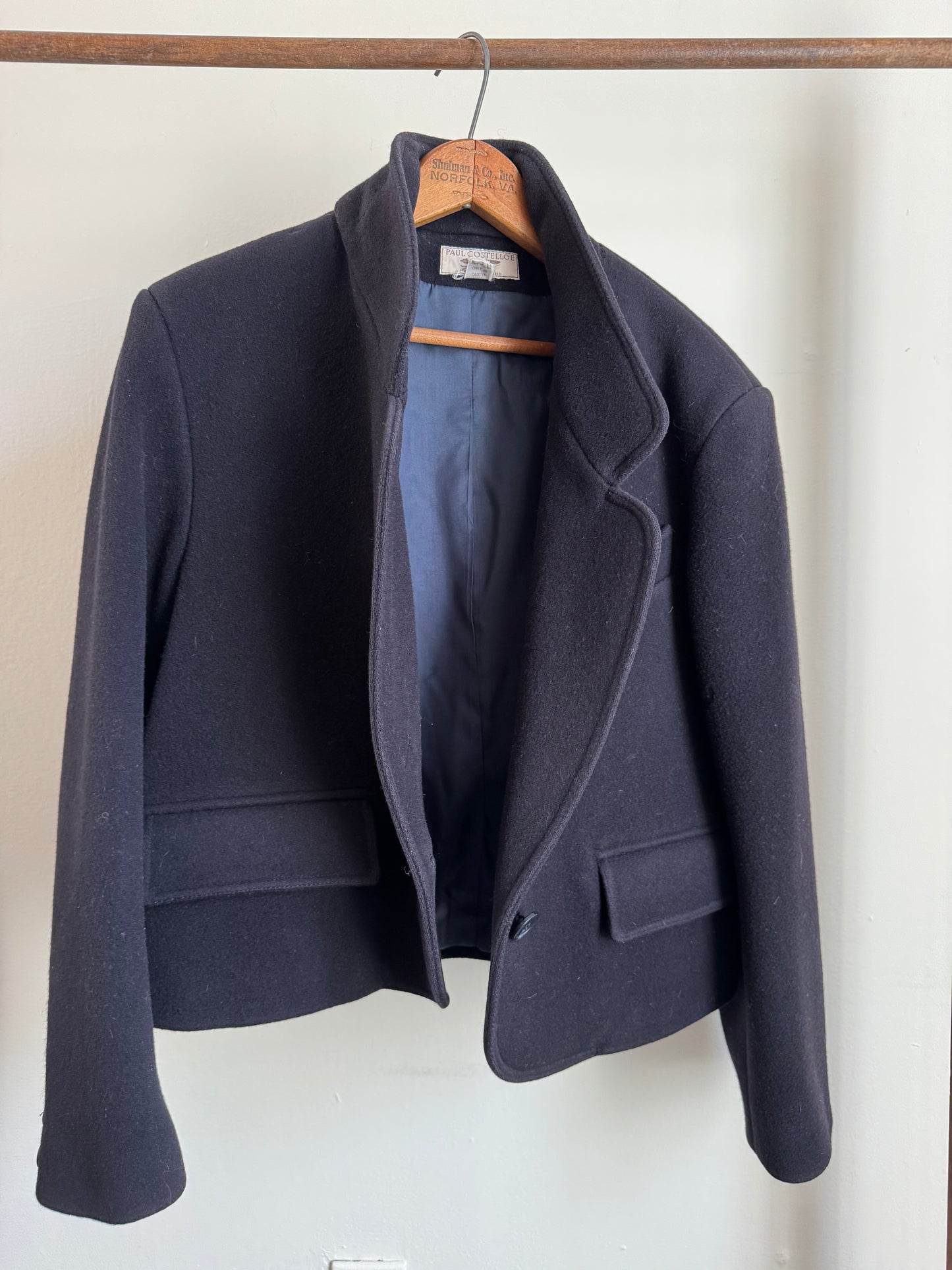 Paul Costello Cropped Wool Jacket in Navy