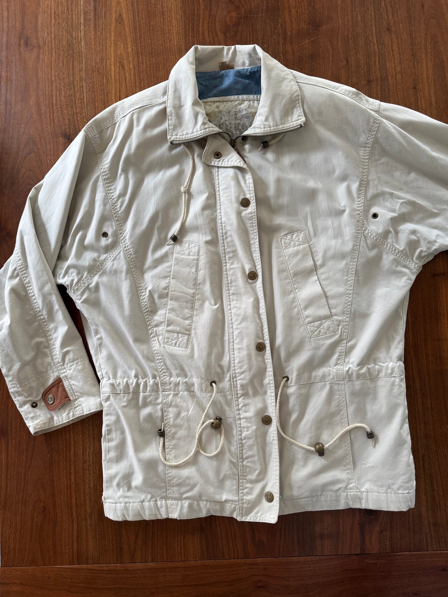 Vintage J.L. Cole Brook Drawstring Jacket with Leather Trim in Sand