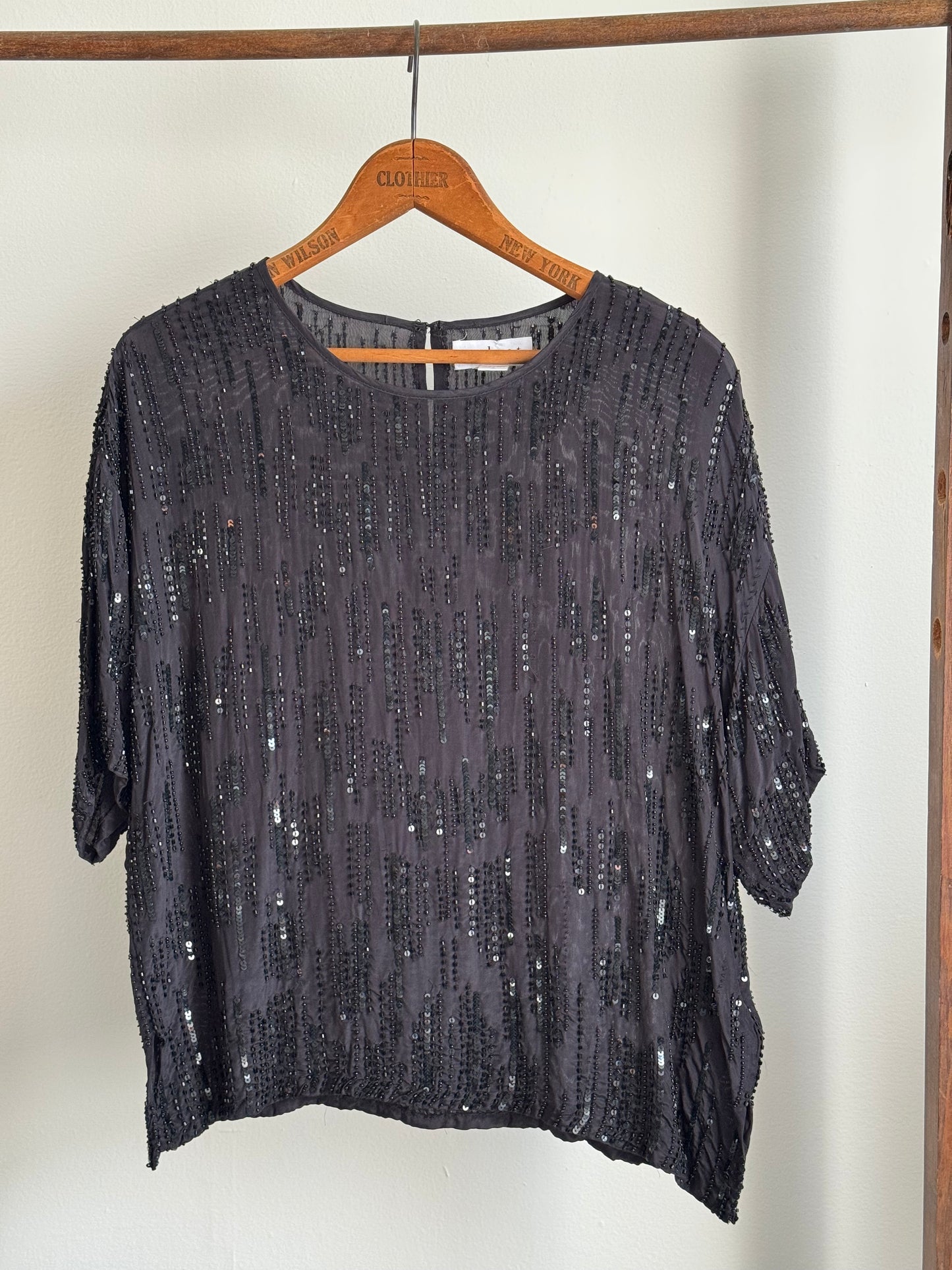 Reclaimed Velvet Sequin Viscose Top in Black