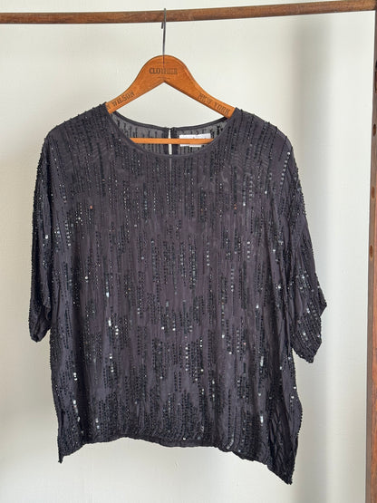Reclaimed Velvet Sequin Viscose Top in Black