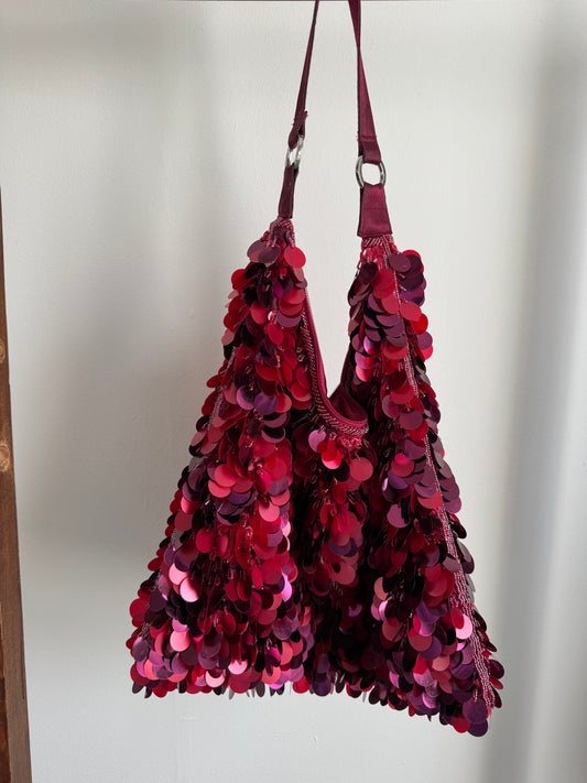 Reclaimed Sequin Pallet Purse in Magenta