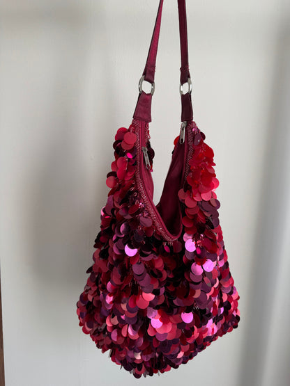 Reclaimed Sequin Pallet Purse in Magenta