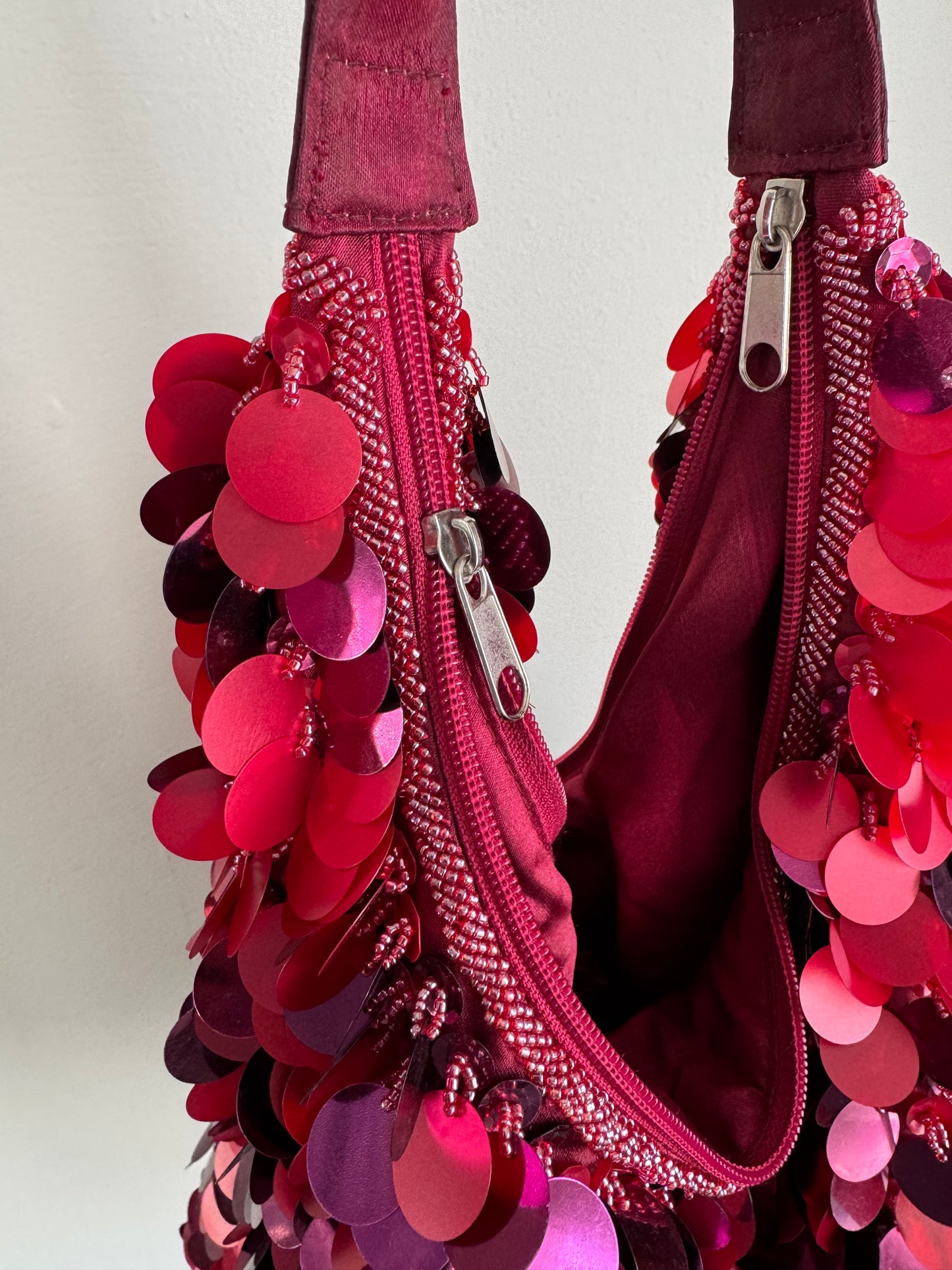 Reclaimed Sequin Pallet Purse in Magenta