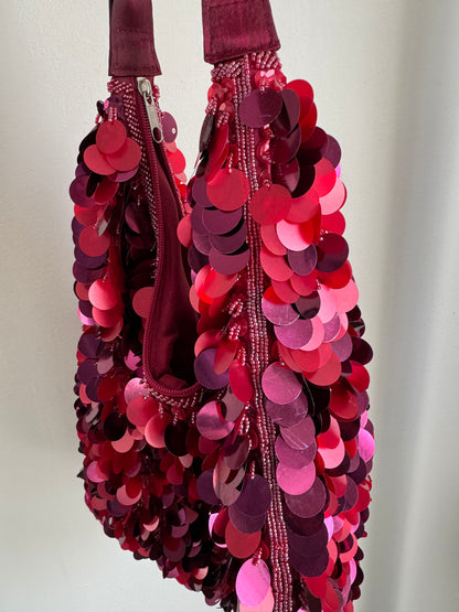 Reclaimed Sequin Pallet Purse in Magenta