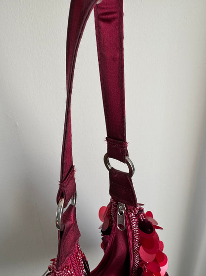 Reclaimed Sequin Pallet Purse in Magenta