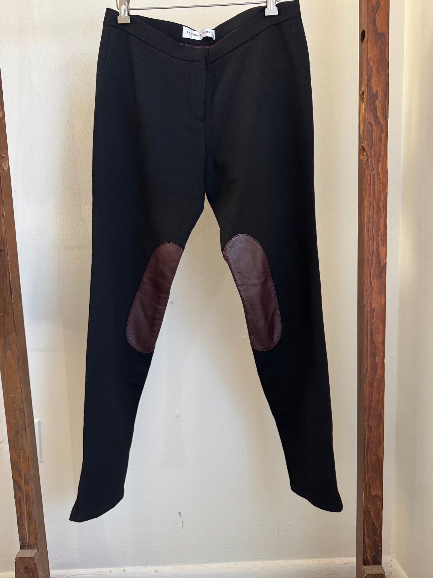 Etienne Aigner Wool/Leather Riding Pants in Black/Burgundy