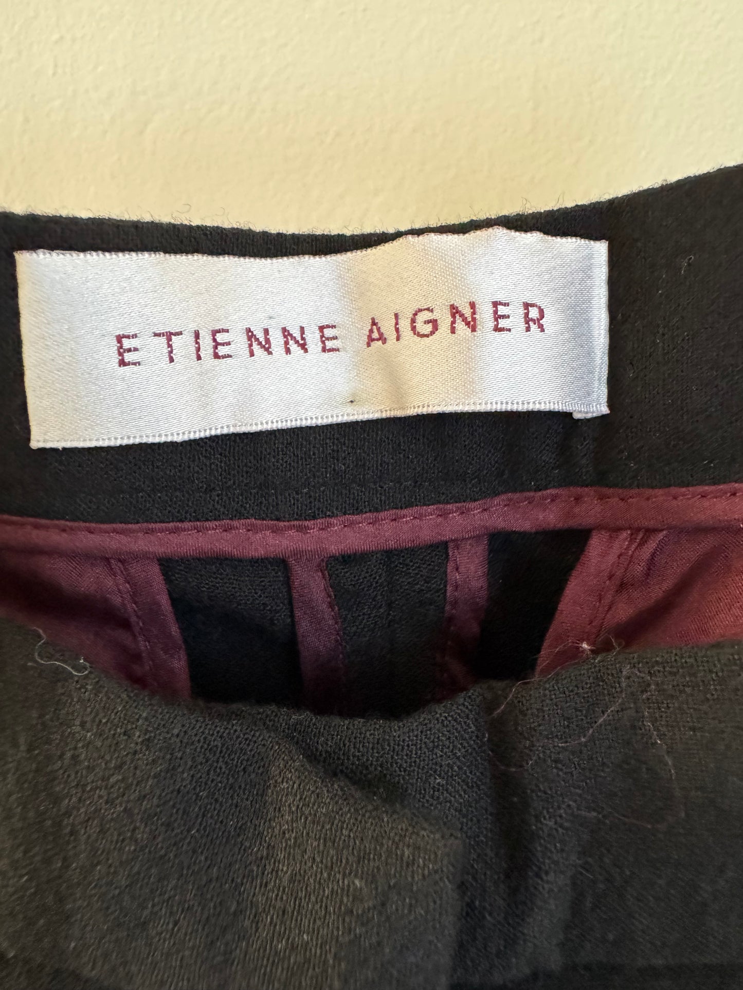 Etienne Aigner Wool/Leather Riding Pants in Black/Burgundy