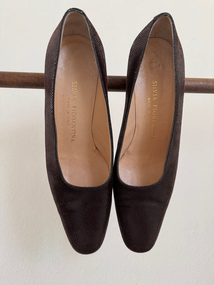 Silvia Fiorentina Made in Italy Snake Stamped Leather Heels in Chocolate size 6M