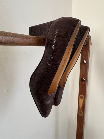 Silvia Fiorentina Made in Italy Snake Stamped Leather Heels in Chocolate size 6M