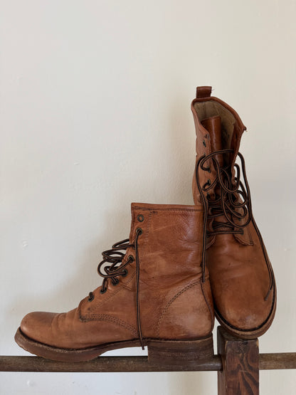 Frye Combat Boots in Cognac