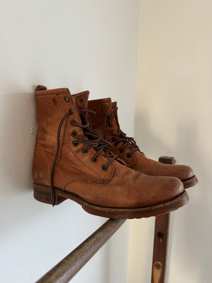 Frye Combat Boots in Cognac