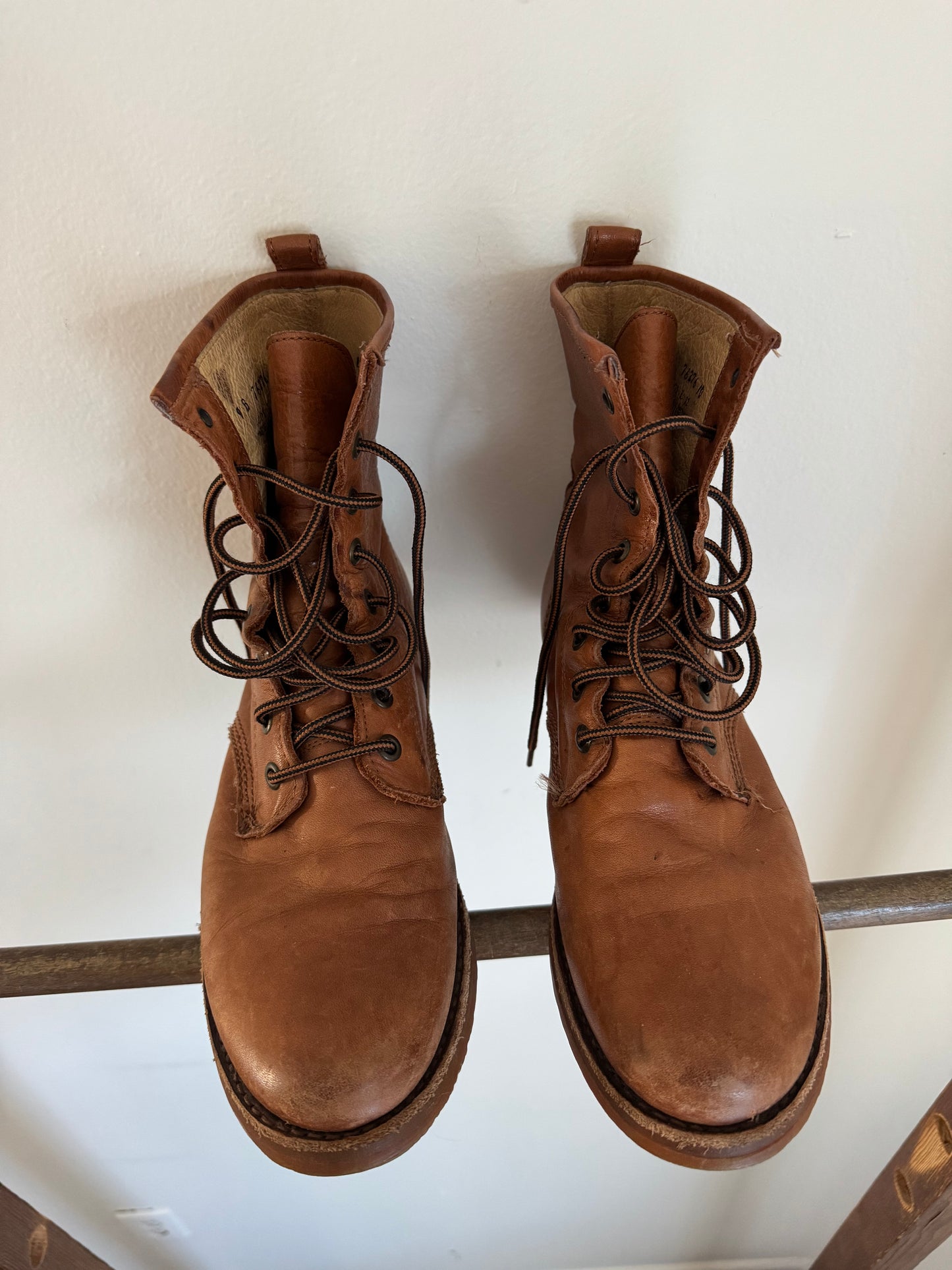 Frye Combat Boots in Cognac