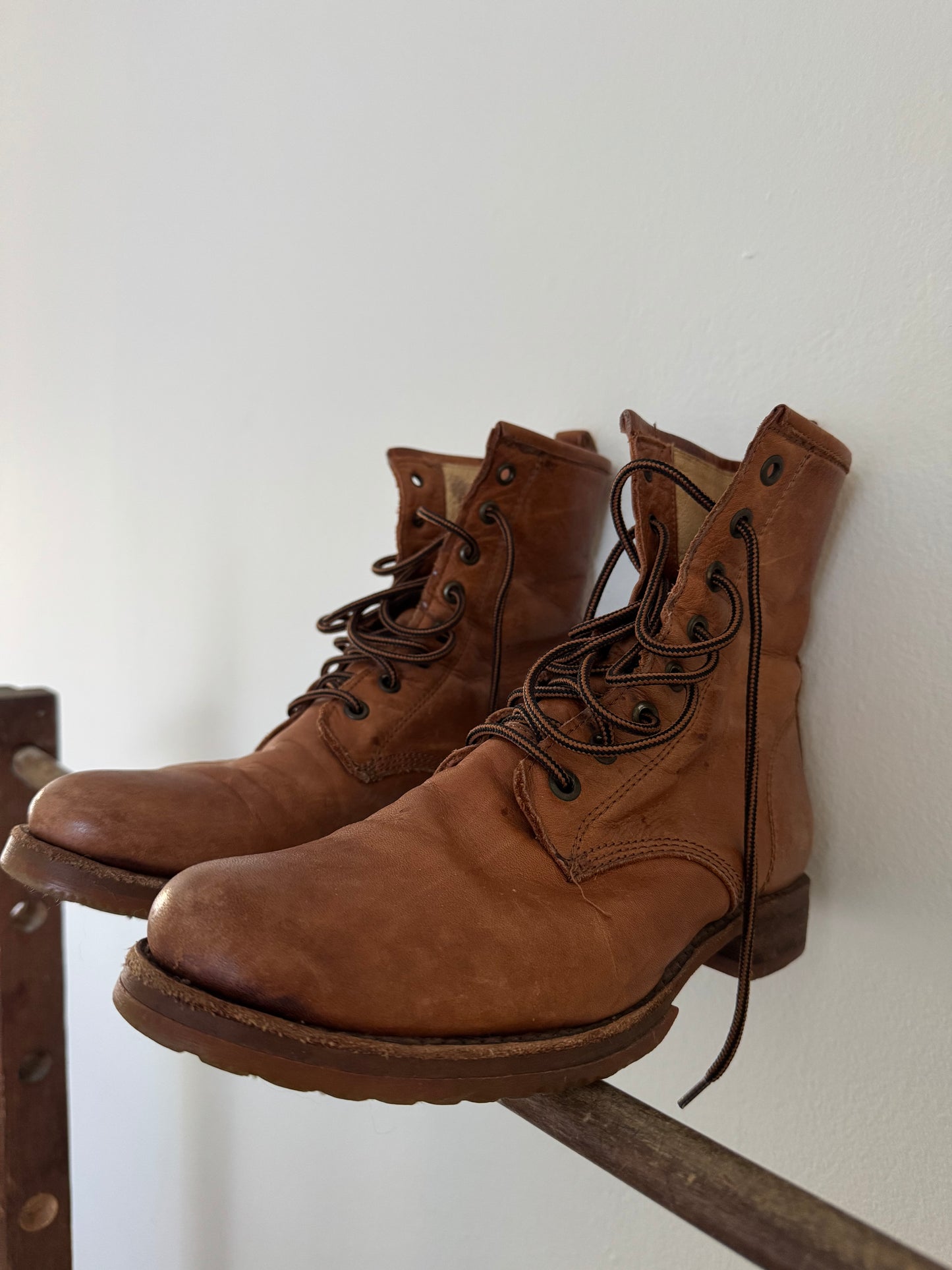 Frye Combat Boots in Cognac