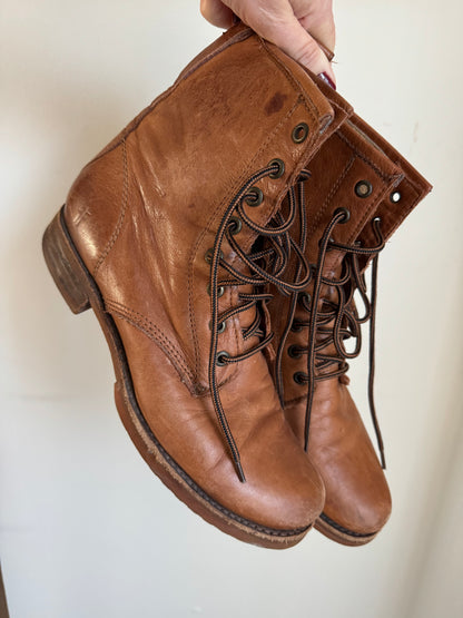 Frye Combat Boots in Cognac