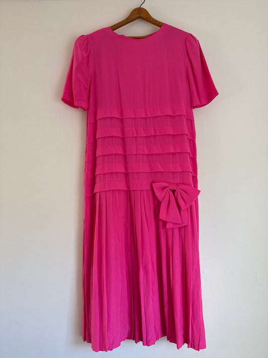 Vintage Char Silk Pleated Dress in Hot Pink