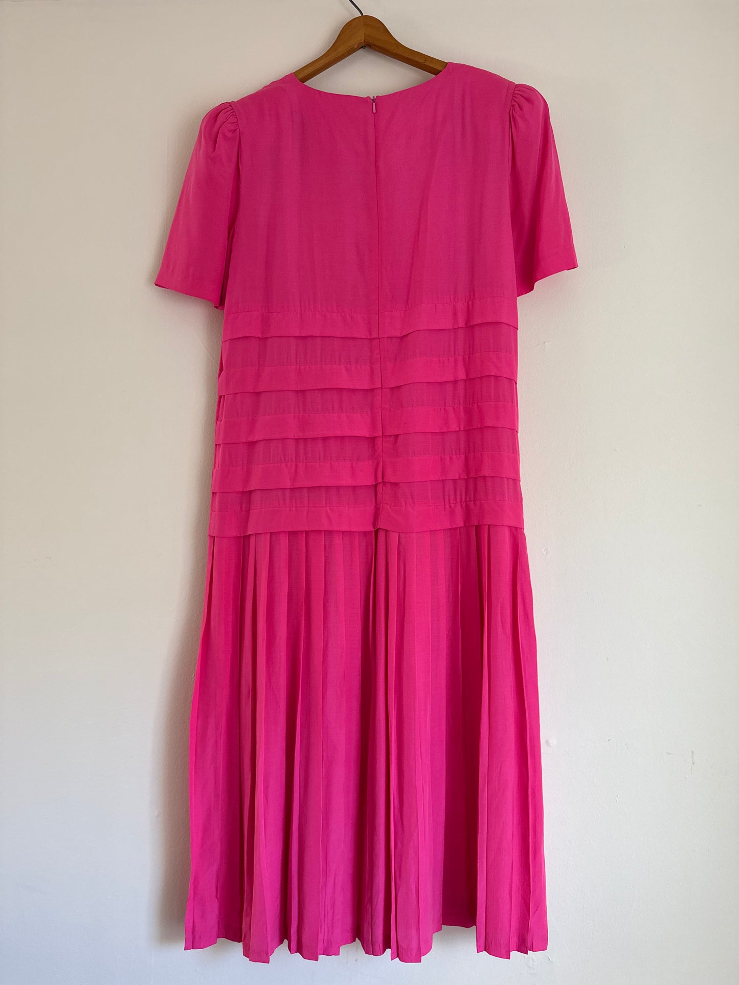 Vintage Char Silk Pleated Dress in Hot Pink