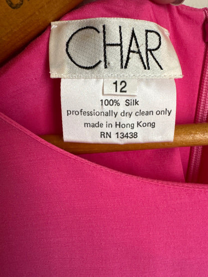 Vintage Char Silk Pleated Dress in Hot Pink