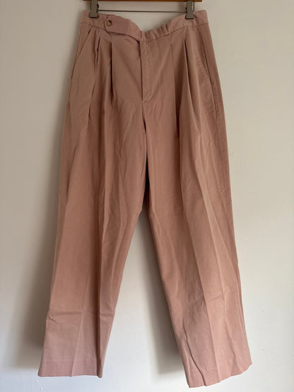 Polo Cotton Pleated Tapered Pants in Dusty Pink