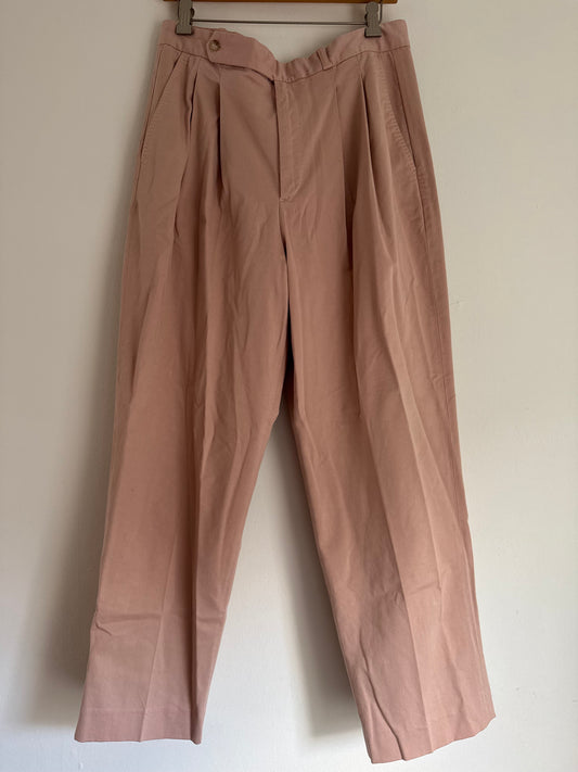 Polo Cotton Pleated Tapered Pants in Dusty Pink