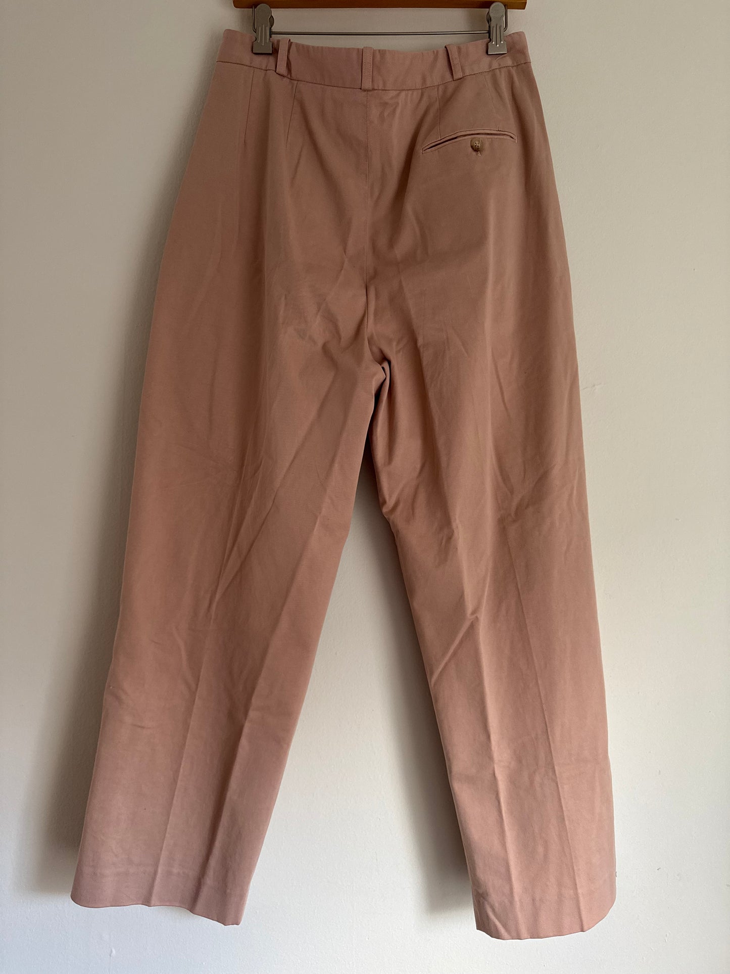 Polo Cotton Pleated Tapered Pants in Dusty Pink