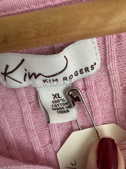 Reclaimed Kim Rogers Cotton Cable Knit Sweater with Collar in Pink