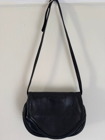 Pebbled Leather Fold Over Handbag in Black