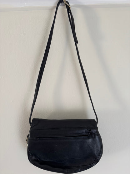 Pebbled Leather Fold Over Handbag in Black