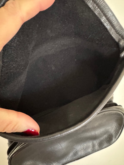 Pebbled Leather Fold Over Handbag in Black