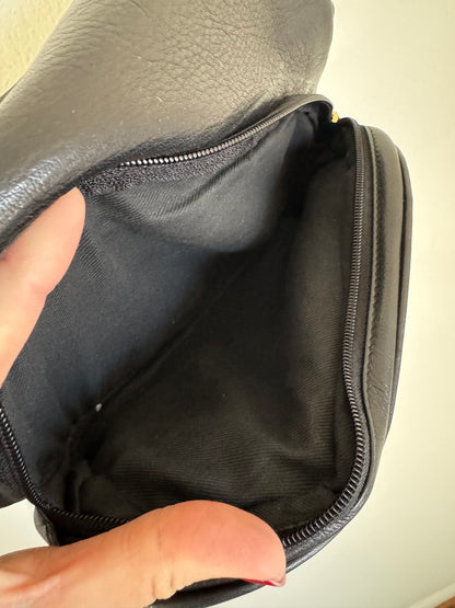 Pebbled Leather Fold Over Handbag in Black