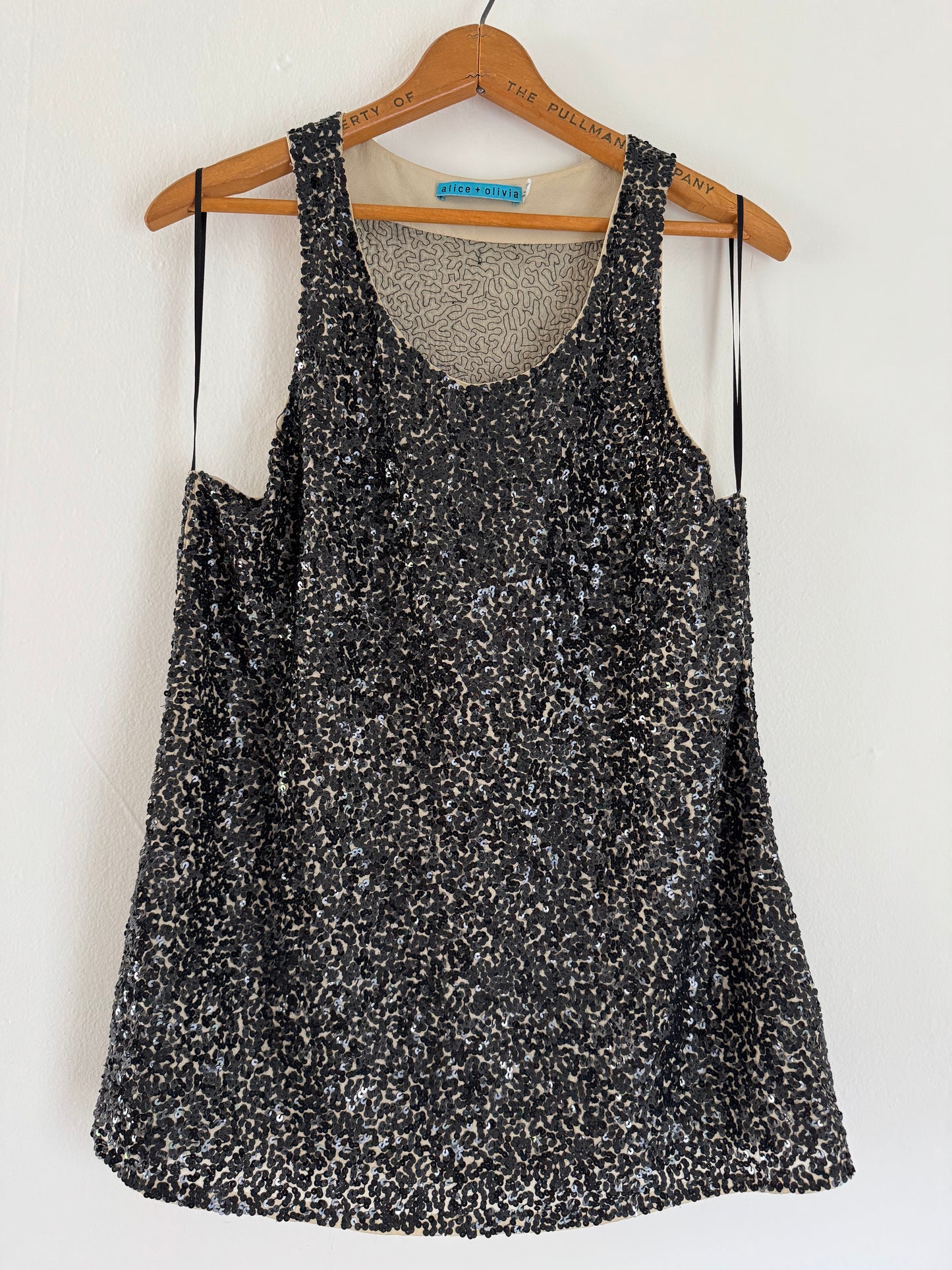 Alice & Olivia Sequin Silk Racerback Tank in Black