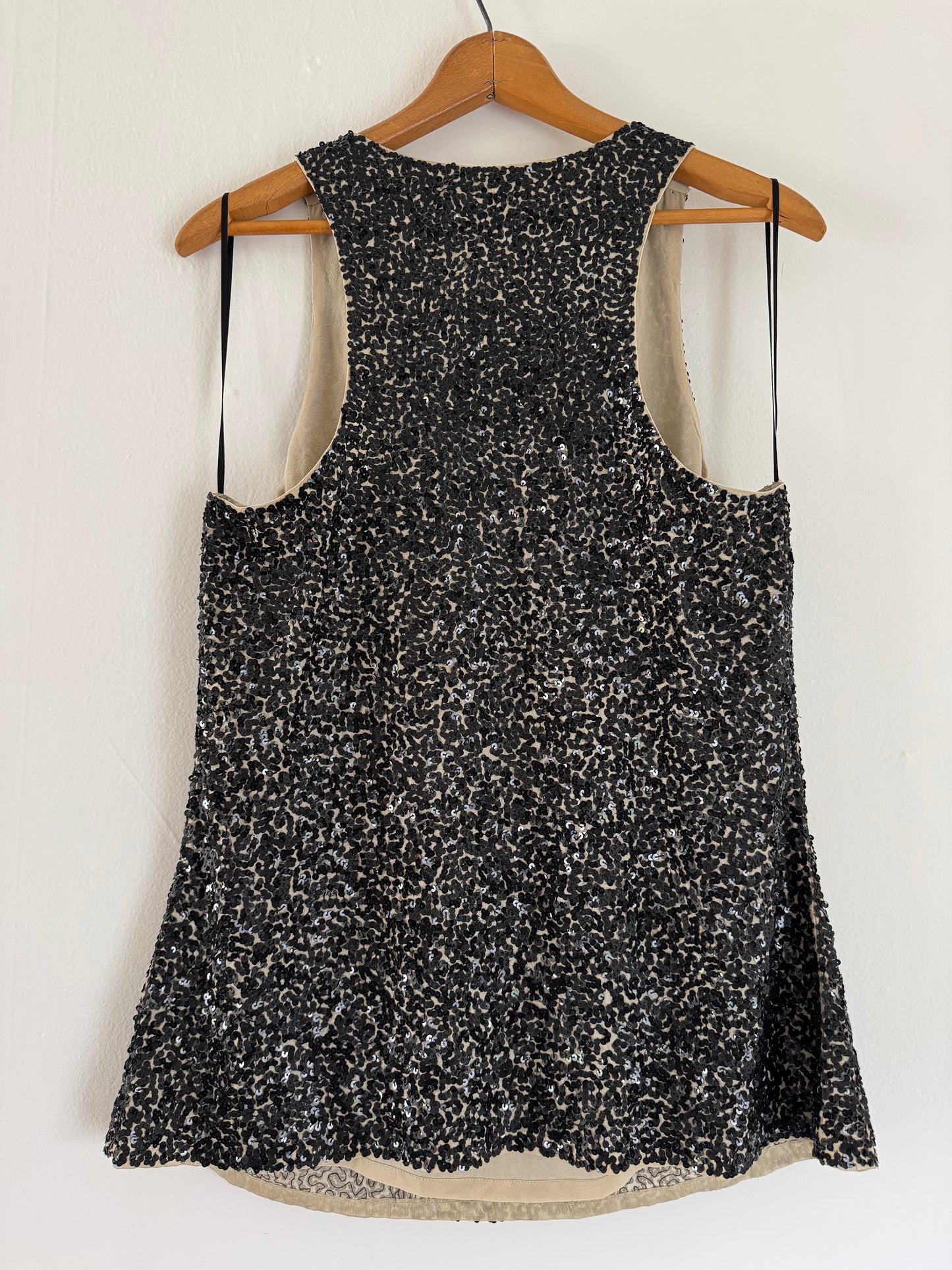 Alice & Olivia Sequin Silk Racerback Tank in Black