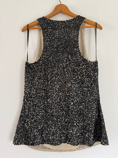 Alice & Olivia Sequin Silk Racerback Tank in Black