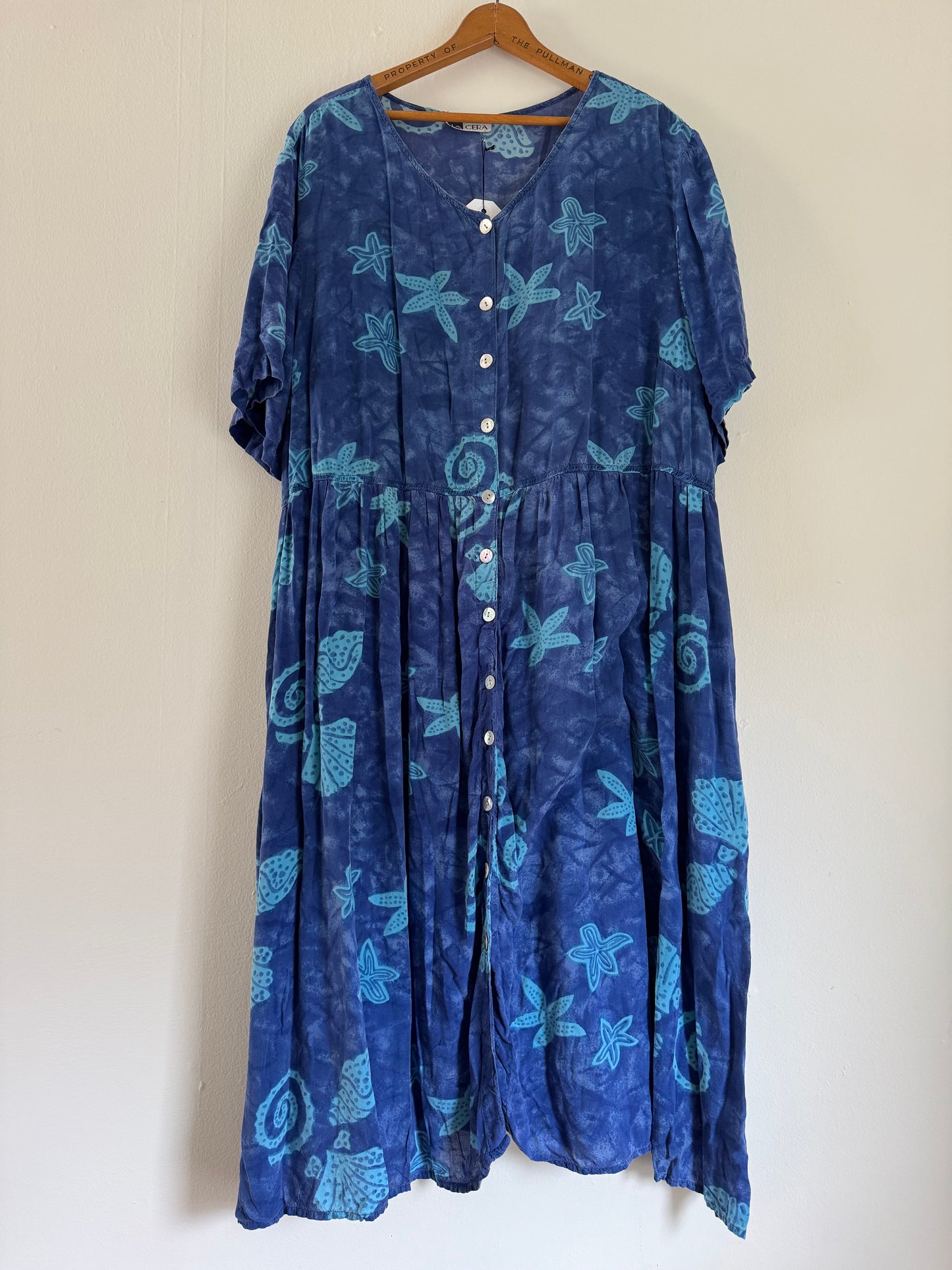 La Cera Rayon Button Down Dress in Blues