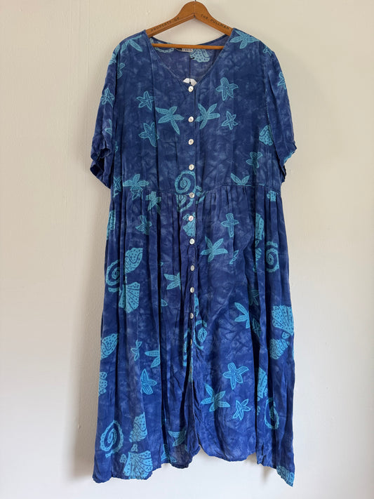 La Cera Rayon Button Down Dress in Blues