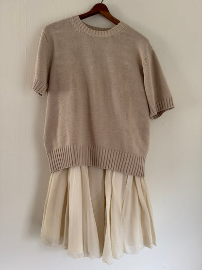 Pierre Cardin Cotton Short Sleeve Sweater in Sand