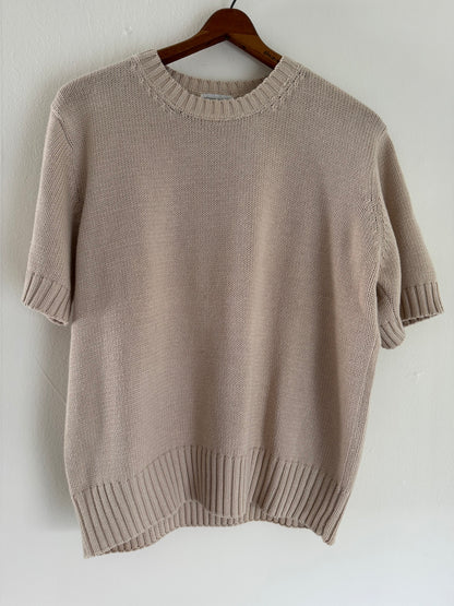 Pierre Cardin Cotton Short Sleeve Sweater in Sand