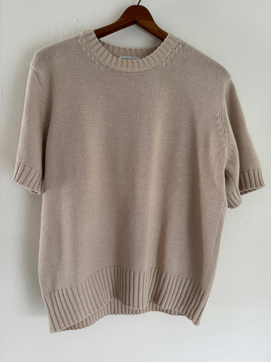 Pierre Cardin Cotton Short Sleeve Sweater in Sand