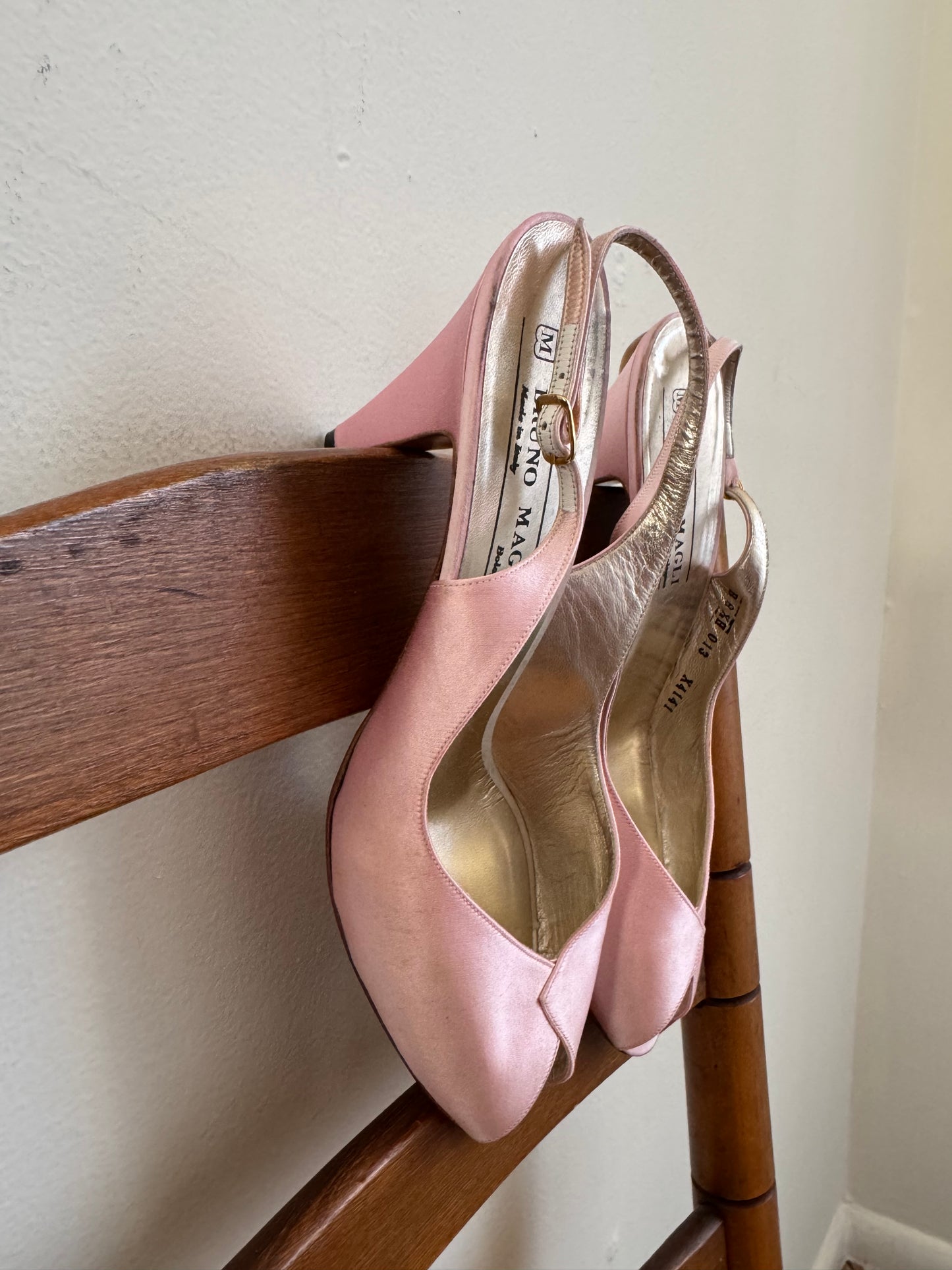 Vintage Bruno Magli Satin Peep Toe Heel in Pink