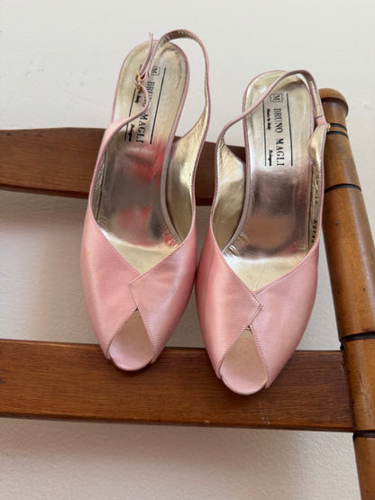 Vintage Bruno Magli Satin Peep Toe Heel in Pink