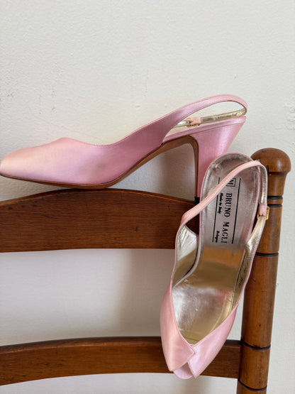 Vintage Bruno Magli Satin Peep Toe Heel in Pink