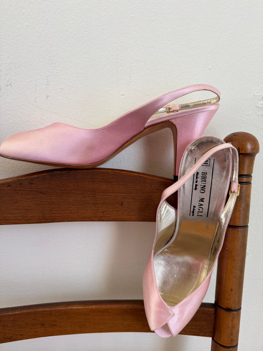 Vintage Bruno Magli Satin Peep Toe Heel in Pink