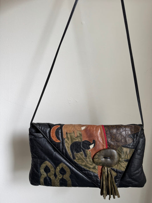 Vintage Patchwork Leather Safari Handbag