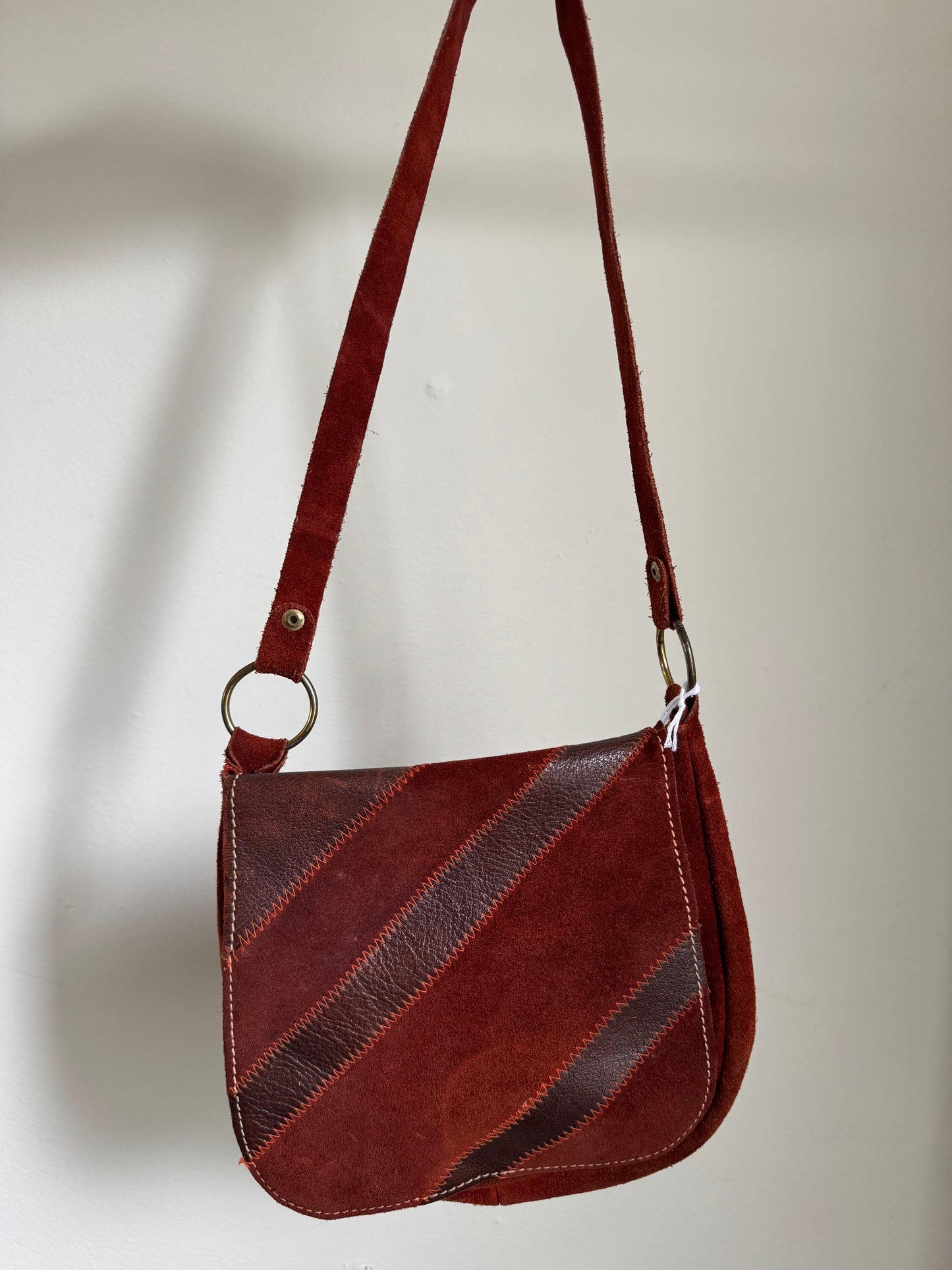 Vintage Patchwork Small Suede Handbag in Rust