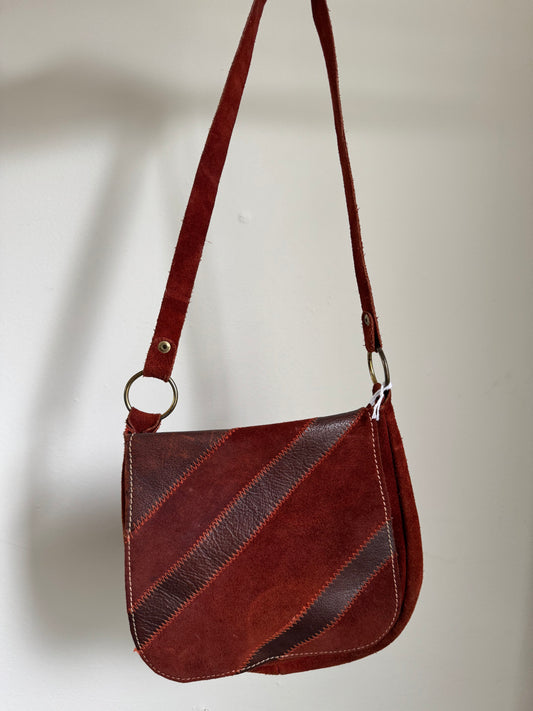 Vintage Patchwork Small Suede Handbag in Rust