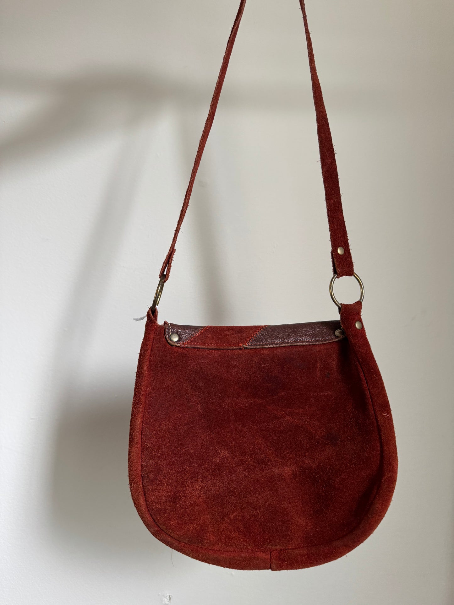 Vintage Patchwork Small Suede Handbag in Rust