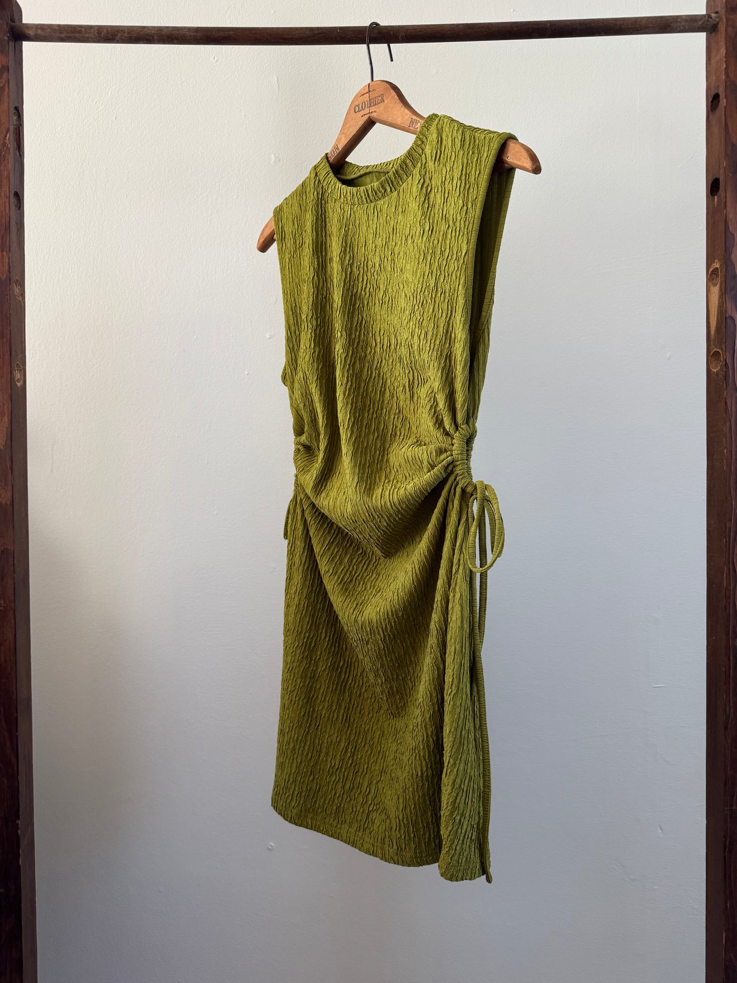 Reclaimed Slinky Ribbed Mini Dress in Avocado