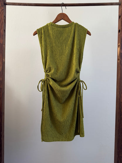 Reclaimed Slinky Ribbed Mini Dress in Avocado