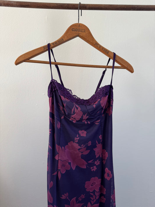 Reclaimed Slinky Purple Floral Dress