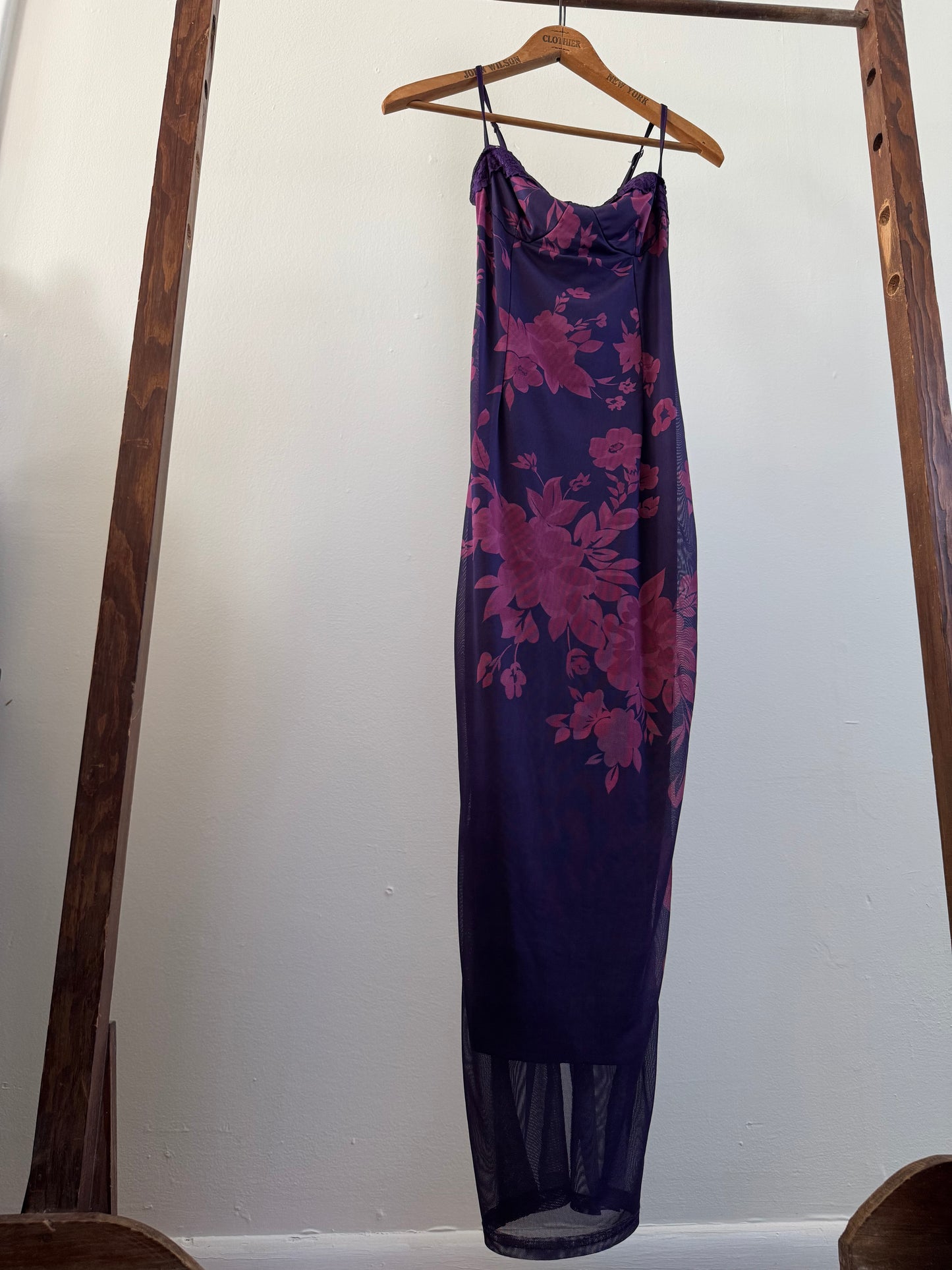 Reclaimed Slinky Purple Floral Dress