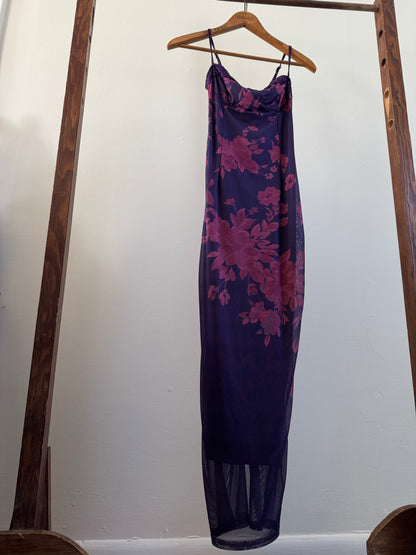 Reclaimed Slinky Purple Floral Dress